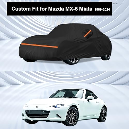 Image of Amooca Heavy-Duty Car Covers Custom Fit for Mazda MX-5 Miata (1989-2024) Waterproof Sun-Proof All Weather for Automobiles Snow Cover 420D with Door Zipper Cotton Lining