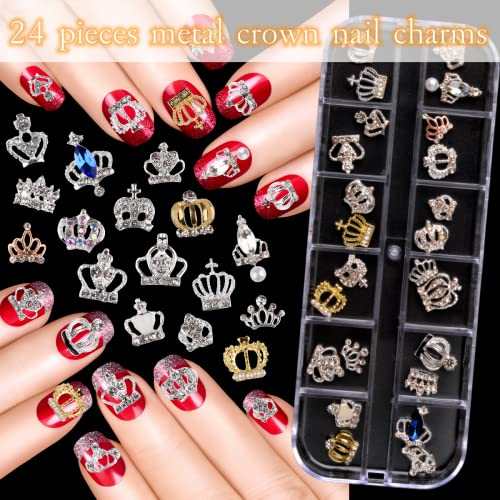 Edittime Charms Metal Alloy Silver Gold 3D Nail Art Bow Crown Elk Butterfly Rhinestone Crystal Diamonds Nail Studs Manicure Jewelry For Crafts Diy Nail Art Tip (Crown) #TOP1