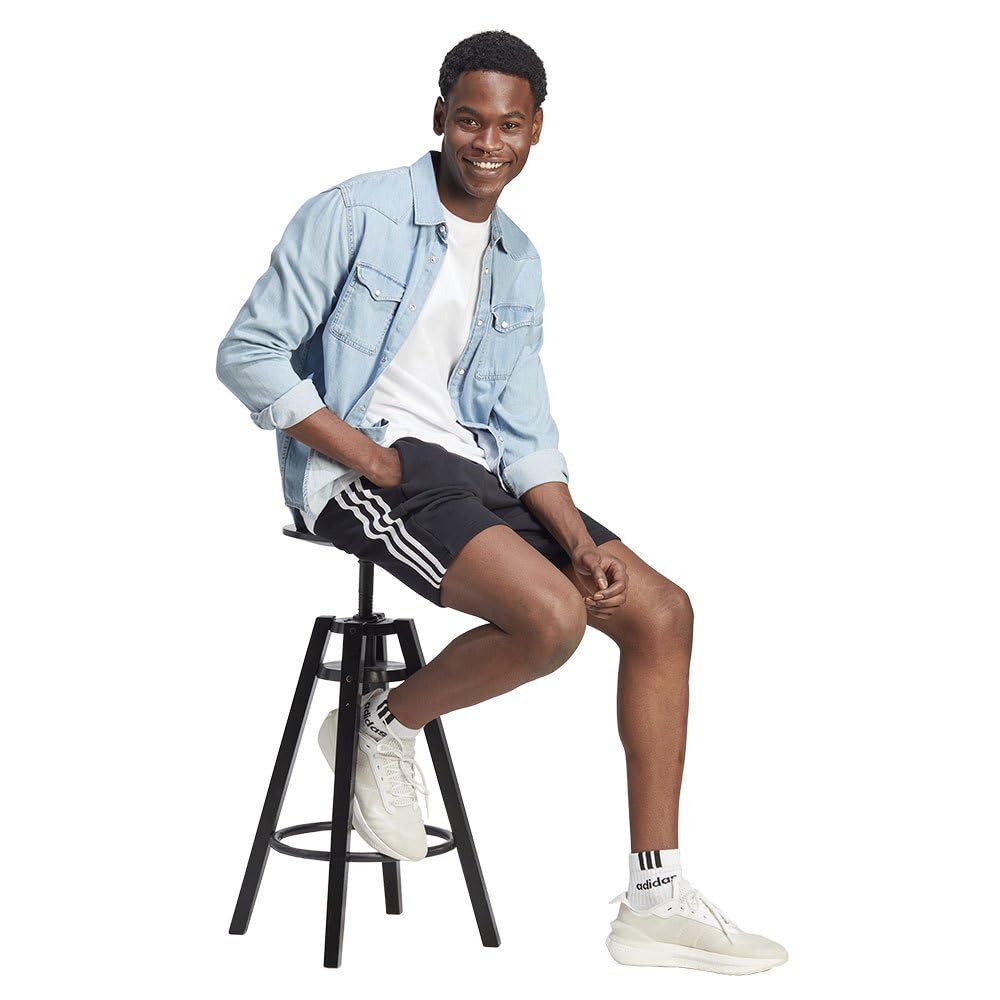 Adidas Uomo Essentials Fleece 3-Stripes Shorts, Black, L