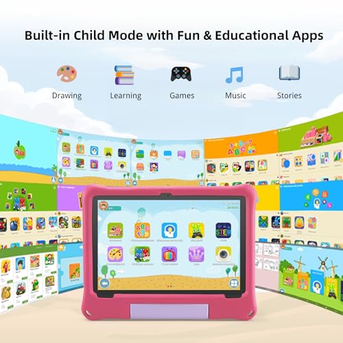 Image of Kids Tablet 10 Inch, Android 15 Tablets for Kids Ages 3-12, Parental Control, Preloaded Kids Apps, Octa-Core, 8GB+64GB, 1TB Expandable, WiFi 6, Dual Camera, Android Tablet with Case for Toddlers