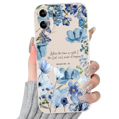 Coque iPhone 17 motif Jésus et Bible étui bleu floral rétro porteur d'espoir chrétien