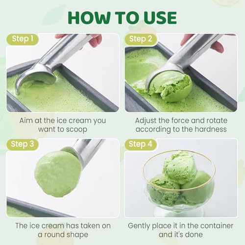 Ice Cream Scoop, Nonstick Ice Cream Scooper Aluminum Baller Scoops for Hard Ice Cream and Desserts, Handheld Metal Scooper for Gelato, Sorbet, Cookie Dough (Black)