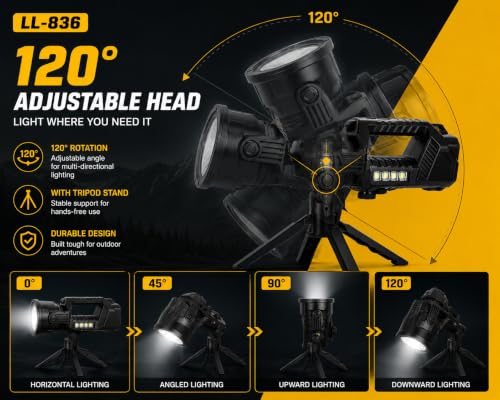 Image of YHK Rechargeable High-Intensity Spotlight Handheld Flashlight, 6 Modes Flood and Spot Light, Outdoor Durable for Survival and Power Outage