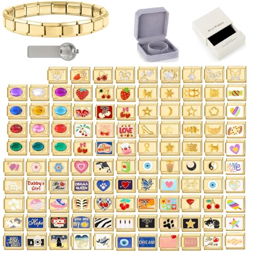 papasgix Custom Italian Charm Bracelet Charms Gold Set 10 Personalized Charm Brascelets 9mm Assorted Italian Charms Bracelet Links Handmade DIY Jewelry Cherry Strawberry Diamond