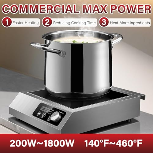 Image of 1800W Commercial Induction Cooktop: Features 10-Level Precision Power Control and Low-Noise Cooling for Home Chefs and Party Catering,With Knob and LCD Screen