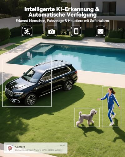 Ctronics 4K 8MP Überwachungskamera Aussen WLAN Metal, PTZ IP Kamera Outdoor mit Personen/Fahrzeug/Tiererkennung & Auto-Tracking, 2,4/5GHz WLAN, 4K Farbnachtsicht, FTP&NVR, 256GB TF/Cloud/PC, IP67