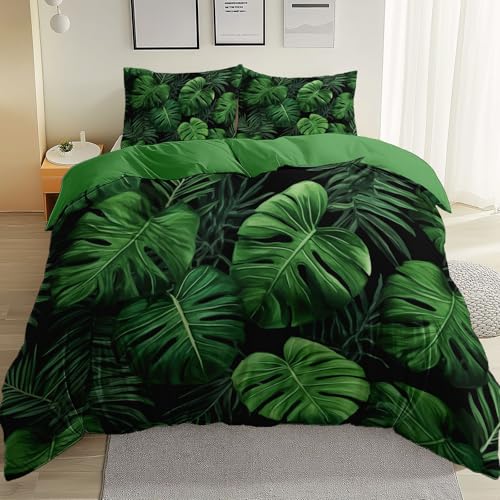 California King Tropical Palm Leaves Duvet Cover Set
