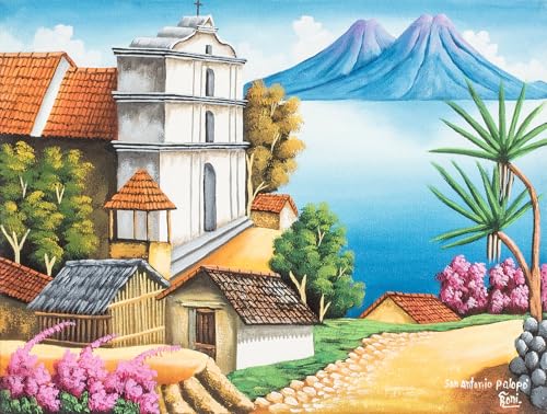 Peinture à l'huile San Antonio Palopo I NOVICA : paysage guatémaltèque fait main 30x40 cm