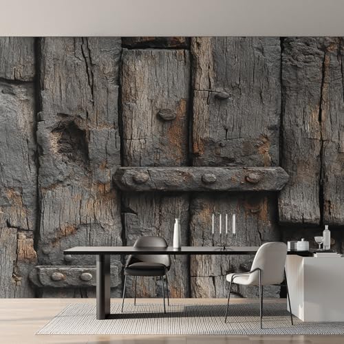 Genérico Papel Pintado Madera Envejecida, Papel Pintado pared Dormitorio Madera Rústica, Decoracion pared Salon, Fotomurales Tejido no Tejido, 350 x 256 cm K-MZ&1