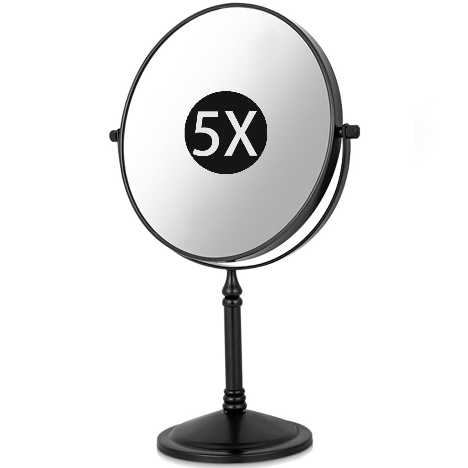 SXFSDOU 8" Standing Magnifying Makeup Mirrors, 360° Swivel Desktop Double Sided Vanity Mirrors with Stand for Bathroom,Black,5X