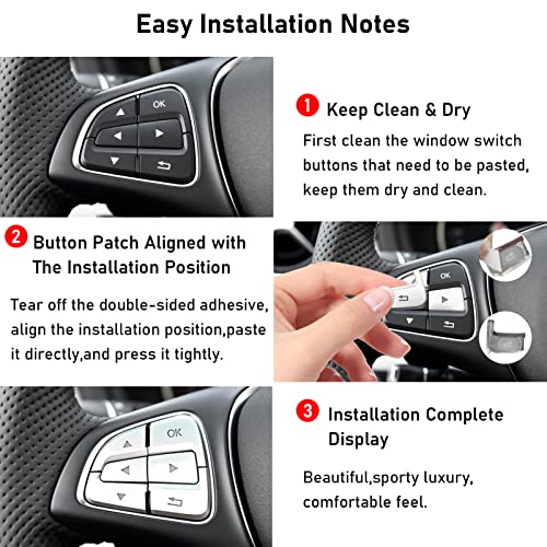 Image of Moonlinks Steering Wheel Button Covers Trim Stickers Compatible with Mercedes Benz A B GLA CLA GLS GLE CLS SL Class,Steering Wheel Button lnner Decoration Sticker 12PCS,Chromed-Silver(Model B)