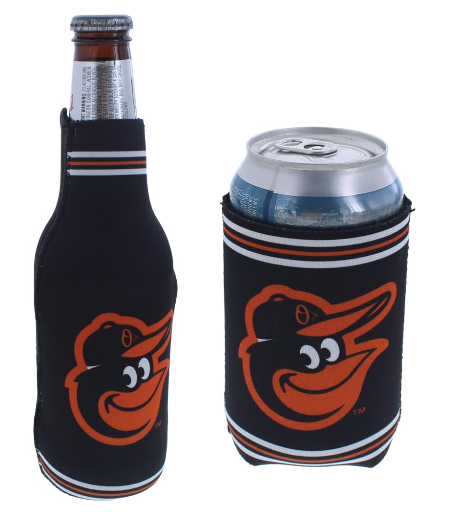 MLB Baseball Can & Bottle Holder Insulator Beverage Cooler (Baltimore - Stripe (Orioles))