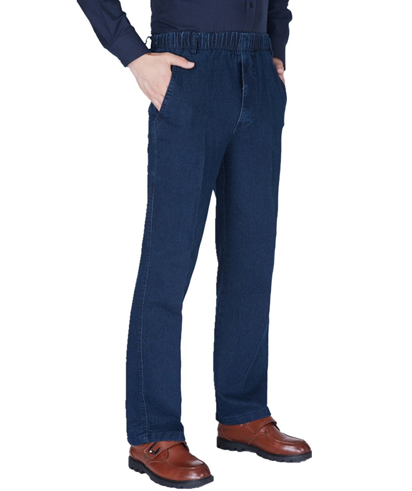 ZKOOO Mens Jeans Straight Fit Elasticated Waist Denim Trousers Loose Stretchable Jeans Trouser Pants Dark Blue