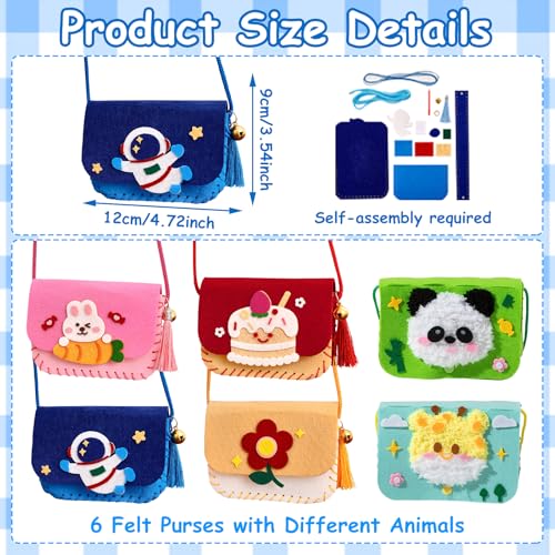 DOWNDRIFT Nähset Kinder,6 Stück Nähspass für Kinder,Nähen Nähmaschine Umhängetaschen Aus Filz,Nähen Kinder Handgefertigte Taschen,DIY Handwerk Geschenk