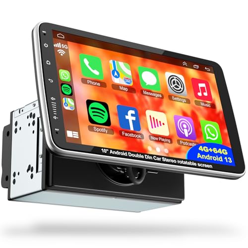 10 inch Double Din Car Radio Touch screen GPS Navigation Stereo, Wireless CarPlay & Android Auto Head Unit,Bluetooth, FM Radio Receiver, Automatic Rotation IPS Split Screen, Mirrorlink,SWC,DSP, Camera