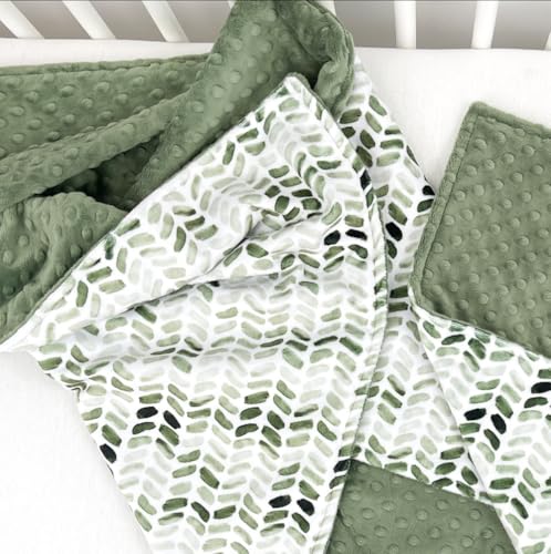 Image of Baby Double Layer Soft Plush Minky Blanket With Dotted Backing for Boys Girls - Toddler Newborn Shower Gifts (Green Leaves, 30 X 40 Inch)