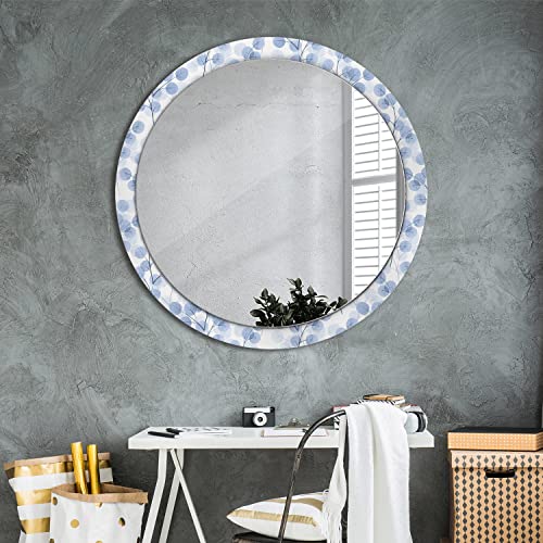 Miroir rond suspendre cadre verre imprimé branches feuilles décoration murale