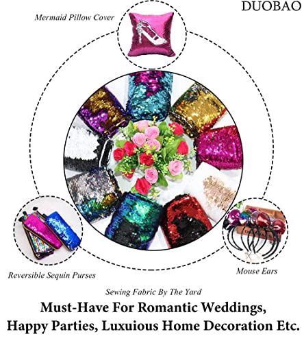 DUOBAO Sewing Fabric by The Yard 2 Yards Rainbow to Silver Color Change Fabric Double Sided Sequin Fabric Mermaid Sequin Fabric for Evening Cothes Wedding Decoration