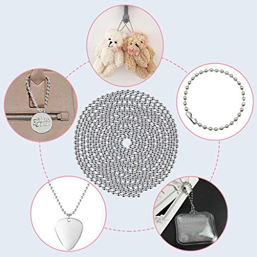 Image of Beaded Pull Chain Extension with Connector, 20 Feet Beaded Roller Chain with 30 Connectors for Ceiling Fan Light Lamp (3.2mm, Silver) (Pack of 2)