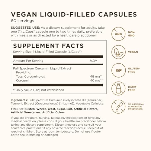 Solgar Full Spectrum Curcumin - 60 LiCaps, Pack of 2 - Superior Absorption - Brain, Joint & Immune Health - Non-GMO, Vegan, Gluten Free, Dairy Free - 120 Total Servings - image 2