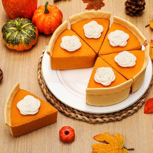 Hahafelt Fall Thanksgiving Felt Pumpkin Pie Decorations Faux Pumpkin Pie Slice Fall Tabletop Decor Mantel Table Centerpieces for Home Autumn Table Display House Harvest Play Holiday Festive Gift