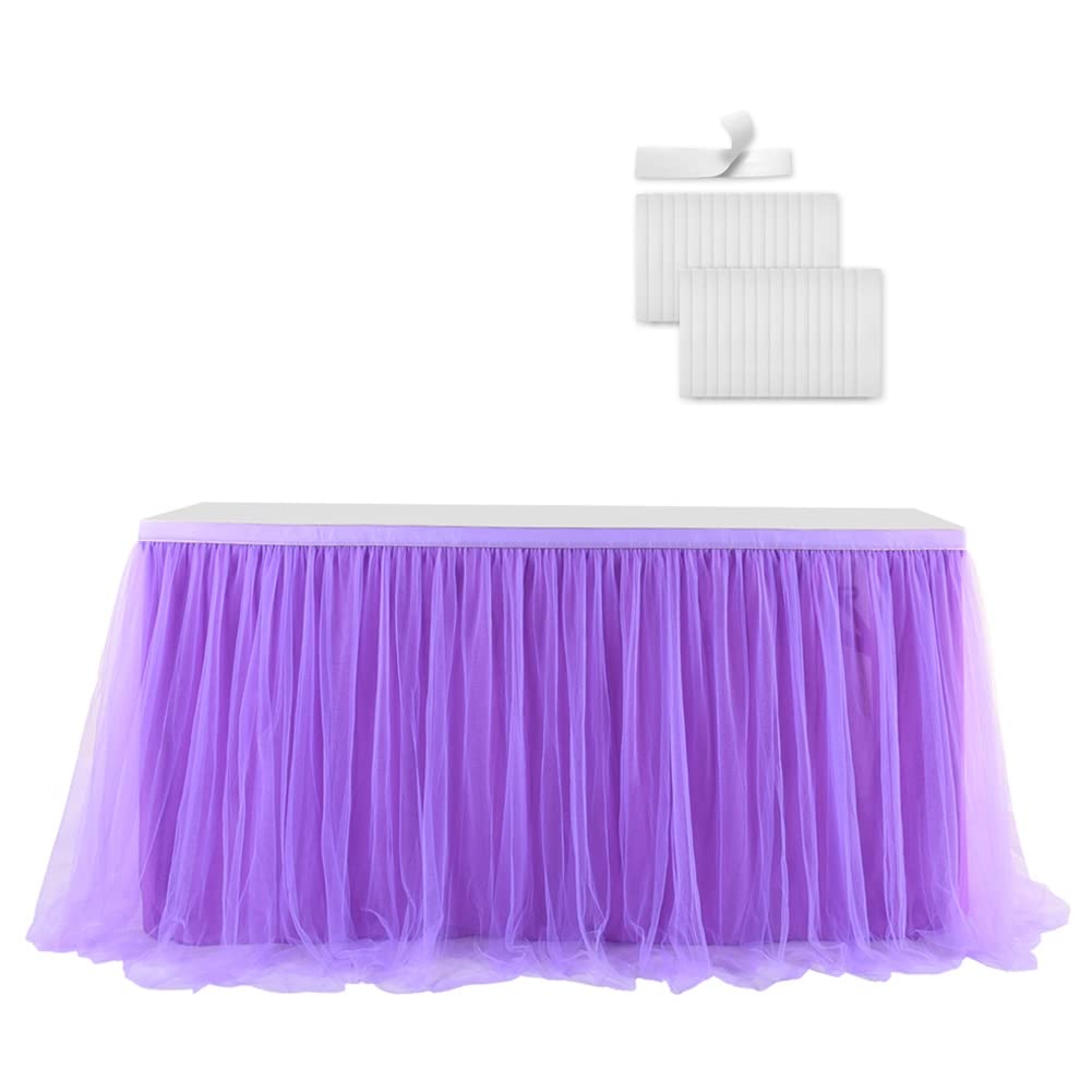 JstDoitPurple Tulle Table Skirt for Party Decoarions, Tutu Table Skirt for Rectangle or Round Tables Tulle Table Cloth for Wedding Birthday Baby Shower Christmas Halloween Party Table Decoration