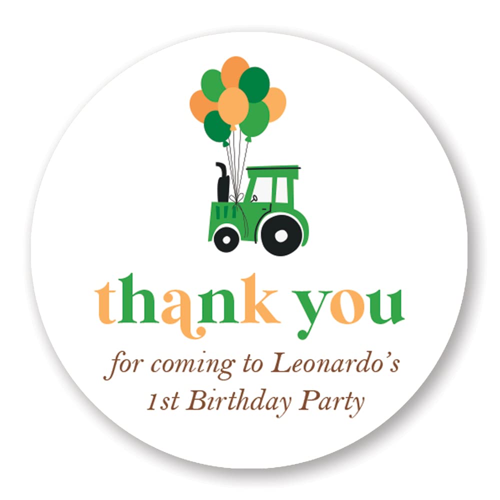 Personalised 'Thank You' Tractor Stickers for Birthday Party Favours (LA41) (45mm (24 per Sheet))