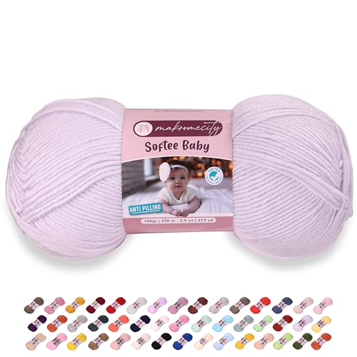 Image of Makromecity Softee Baby Yarn,%100 Premium Anti-Pilling Acrylic, 3.5 Oz, 273 yd (100gr /250 mt), Soft Yarn for Crocheting and Knitting (Light Grey, 1 Skein)