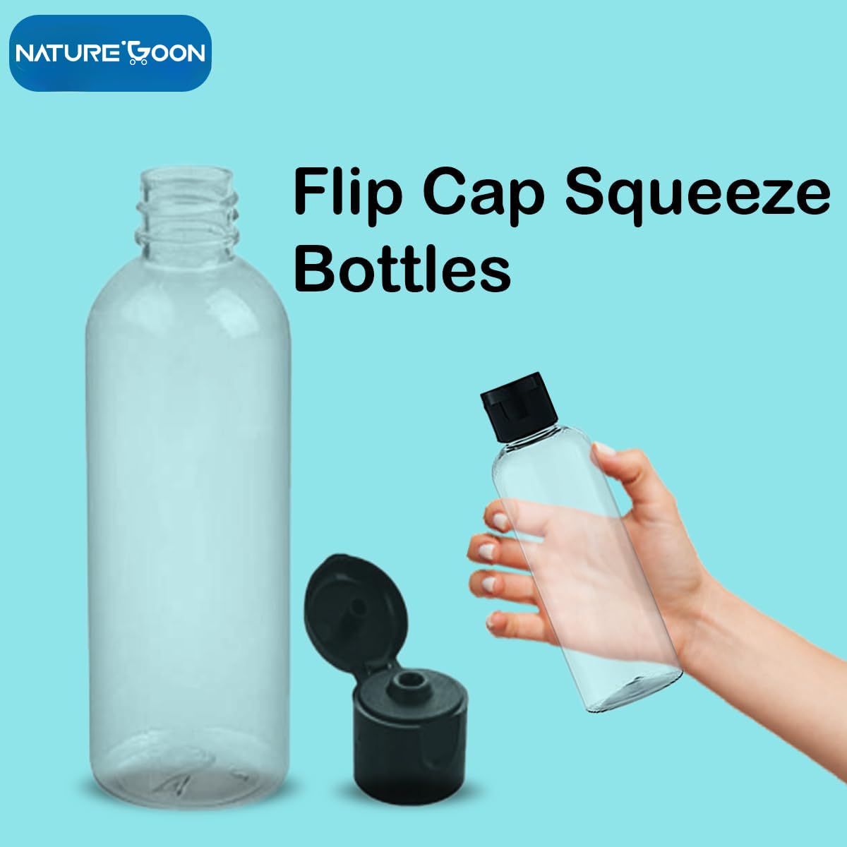 Naturegoon Round Refillable Empty Transparent Plastic Bottles 100 ml(Pack of 10) | Black Fine Mist Flip Cap Bottle | Ideal for Sanitizer, Storing Cleaning Liquid & Travelling. (Pack of 10) 3