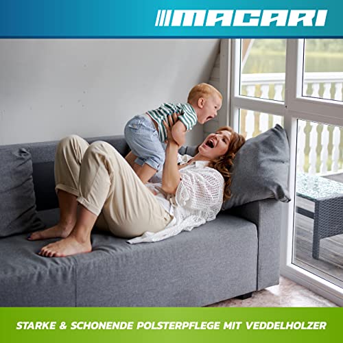 Macari 500 ml Premium Polsterreiniger Sofa & Auto. Nachhaltiger Sofa Reiniger, Couch, Matratzen, Teppich, Autositz und Textilreiniger inkl. Polsterbürste Alles in einem Set Made in Germany.