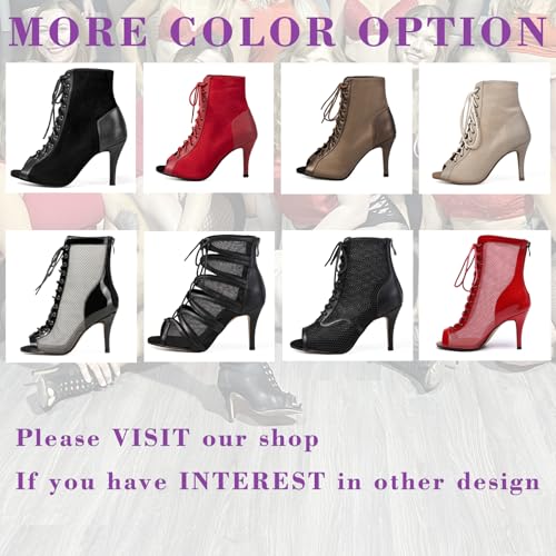 Professional Dancing Heels for Women's, Lace-Up Mesh Jazz Shoes,Zipper Peep Toe Booties,Pole Dance Boots3