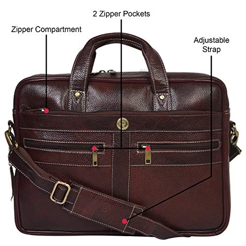 Image of Genuine Leather Unisex 15.6 inch Professional Laptop Office Messenger Bag (Bombay Brown)