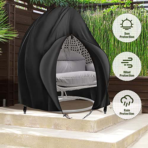 Patio Hanging Egg Chair Cover 420D Outdoor Double Wicker Egg Swing Covers Waterproof Patio Swing Loveseat Dust Protector 91X80 Inches Black #TOP5