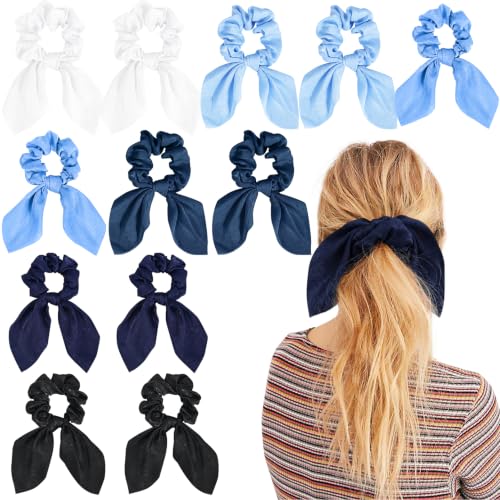 Image of 12 PCS Bow Hair Scrunchies Bunny Ears Silk Scrunchies Hair Ties Bobbles Elastic Hair Ties Ropes Ponytail Holder Hair Accessories for Women