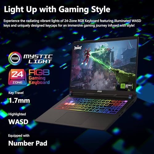 Vector 16 HX AI Gaming Laptop | 16" QHD+ IPS 240Hz | Intel Core Ultra 9 275HX | 64GB DDR5 1TB SSD | GeForce RTX 5080 (fino a 1334 top AI) | Thunderbolt 5 Win11 Pro retroilluminato RGB con - Notebook - Immagine 6