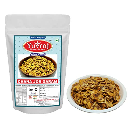 Image of Yuvraj Food Product Chana Jor Garam Chanachur Plain Namkeen Roasted food Black channa snacks for tea (400 Gm x 2) combo pack