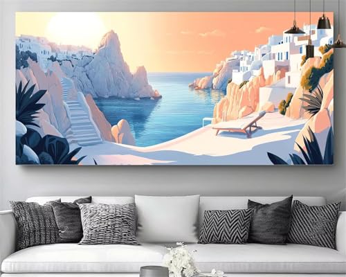 Broderie Diamant XXL en strass 5D : Grand format mer et ville pour activité manuelle adulte