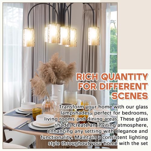 Image of Teenyyou 3 Pcs Amber Hammered Glass Shade Replacements for Pendant Light Fixtures Glass Lamp Shade Cover, 1-5 /8 Inch Fitter Base, 4 inchw x 6 inchh, Replacement Lamp Globe for Chandelier Wall Sconce