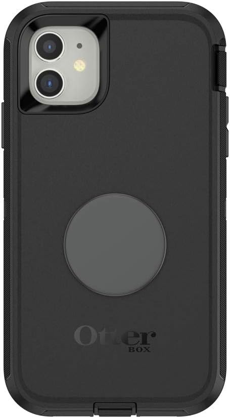 Otter + Pop for iPhone 11: OtterBox Defender Series Case with PopSockets Phone Grip and Phone Stand, PopGrip, Collapsible, Swappable Top, Black and Aluminum Space Grey