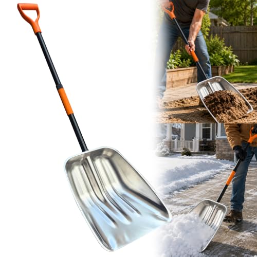 Metal Snow Shovel, Heavy Duty Stainless Steel