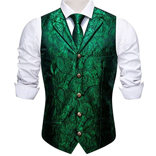 Image of Barry.Wang Mens Silk Lapel /Shawl Collar Vest Tie Sleeve Holder Set Formal /Casual Paisley Vests Wedding Tuxedo Waistcoat