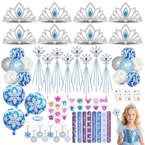 ZXShow Anniversaire Fille Frozen Cadeau Kit Anniversaire Elsa Reine des Neiges Cadeau Couronne Princesse Stickers Tattoo Flocon de Neige Porte-clés Jouet Kit...
