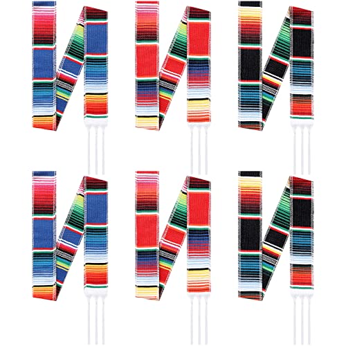 6 Pcs Mexican Sash Belts for Women or Men Serape Cinto Mexicano Colorful Striped Runner Fringe Cotton Mexican Sash Belts Black Red Royal Blue for Cinco De Mayo Fiesta Party Graduation Wedding - Main Image
