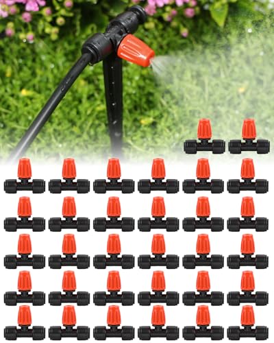 Landtouch 36 Pack Drip Irrigation Parts, Quick Connect 1/4" Adjustable 360° Misting Nozzles for Garden & Farm Irrigation Systems