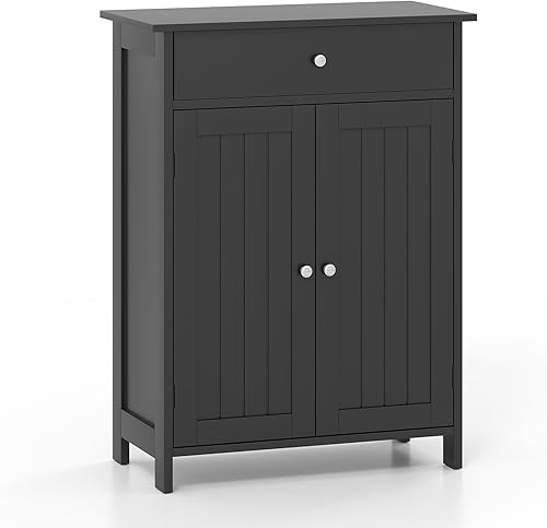 Miniatura 10 de Tangkula Gabinete de Almacenamiento para Baño, Organizador de Piso Independiente con 2 Puertas y 1 Estante Ajustable, Muebles Modernos para Baño del