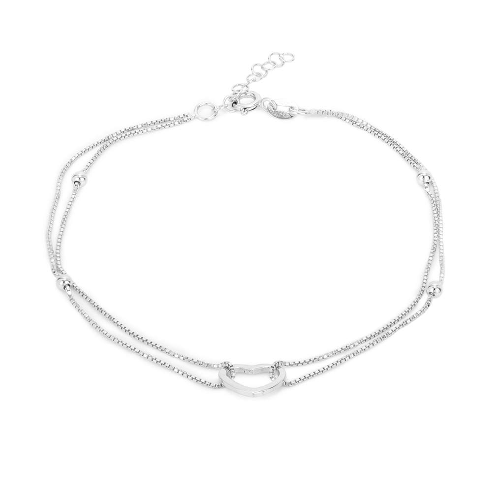 vanbelle 925 Sterling Silver Rhodium Plated Heart Shape Layered Anklet-picture-5