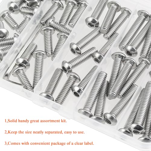 Image of HELIFOUNER 62 Pieces 1 /4-20 x 3 /8 inch 1 /2 inch 5 /8 inch 3 /4 inch 1 inch, Button Head Socket Cap Screws Bolts Nuts Kit, Coarse Thread, Fully Machine Threaded, 304 Stainless Steel