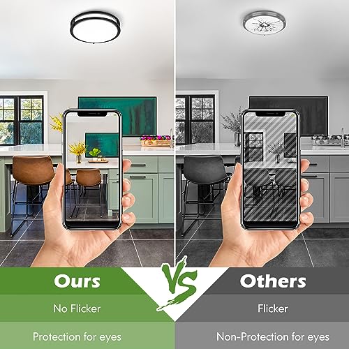 Image of GoBright 16 Inch 50W LED Ceiling Lights, Dimmable Black Flush Mount Ceiling Light, 2700K /3000K /4000K /5000K /6500K Adjustable, 5400LM Super Bright Ceiling Lamp for Bedroom Kitchen Office, 1-Pack