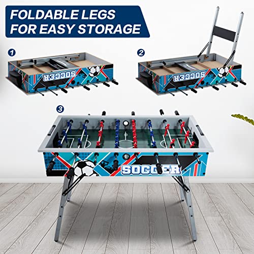 Raychee Game Room Size Folding Foosball Table, Foldable Space Saving Table Soccer Game W/2 Balls For Home, Arcade Game Room, Family Game Night, Perfect For Kids & Adults, Easy Setup (Blue) #TOP2