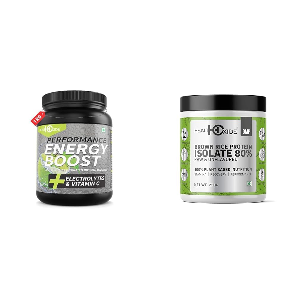 HealthOxide Extra Power Advance Performance Energy Boost Electrolyte Powder | Green Apple Flavour | HealthOxide Brown Rice Protein Isolate 80% | Unflavoured Vegan Plant Protein Powder | Gluten-Free,-image-7